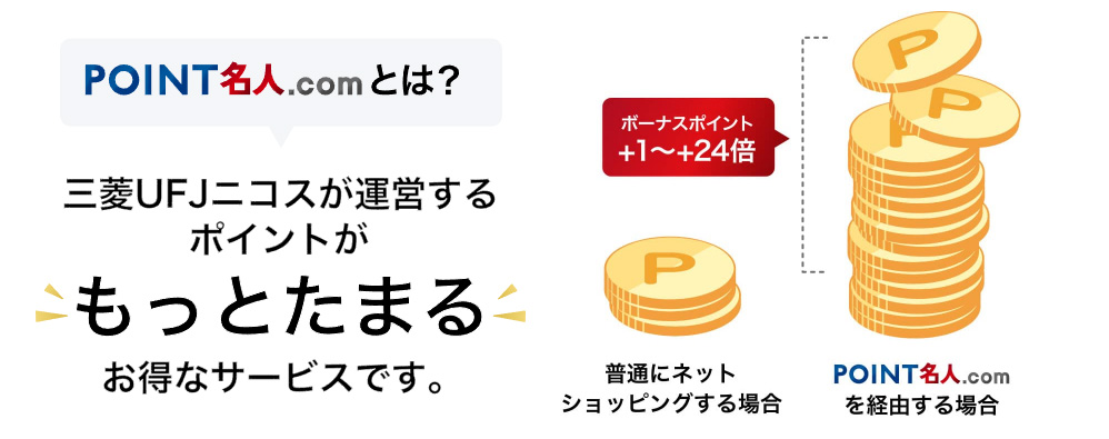 三菱UFJニコスが運営する「POINT名人.com」経由のネットショッピングでポイント最大+24倍